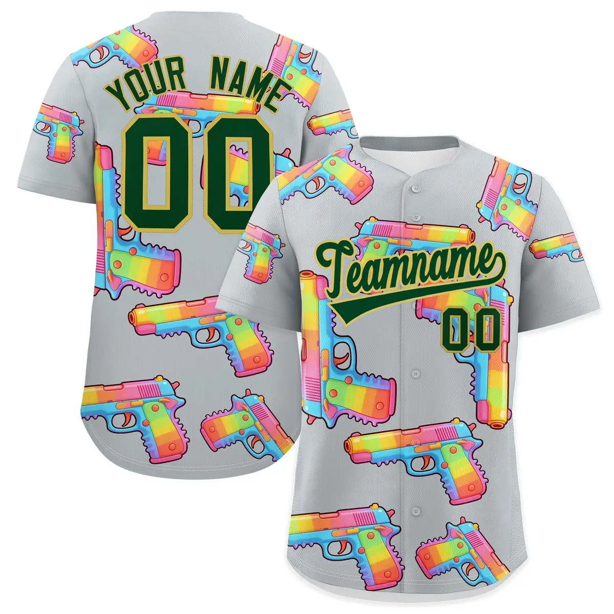 Silver Dark Green Graffiti Pattern Baseball Jersey