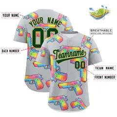 Silver Dark Green Graffiti Pattern Baseball Jersey 2