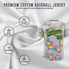 Silver Dark Green Graffiti Pattern Baseball Jersey 3