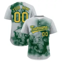 Silver Dark Green Old Gold Skeleton Graffiti Baseball Jersey