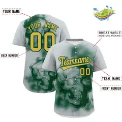 Silver Dark Green Old Gold Skeleton Graffiti Baseball Jersey 2