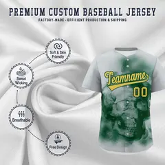 Silver Dark Green Old Gold Skeleton Graffiti Baseball Jersey 4