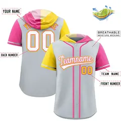 Silver Gold Pink Split Raglan Baseball Hoodie Jersey 2