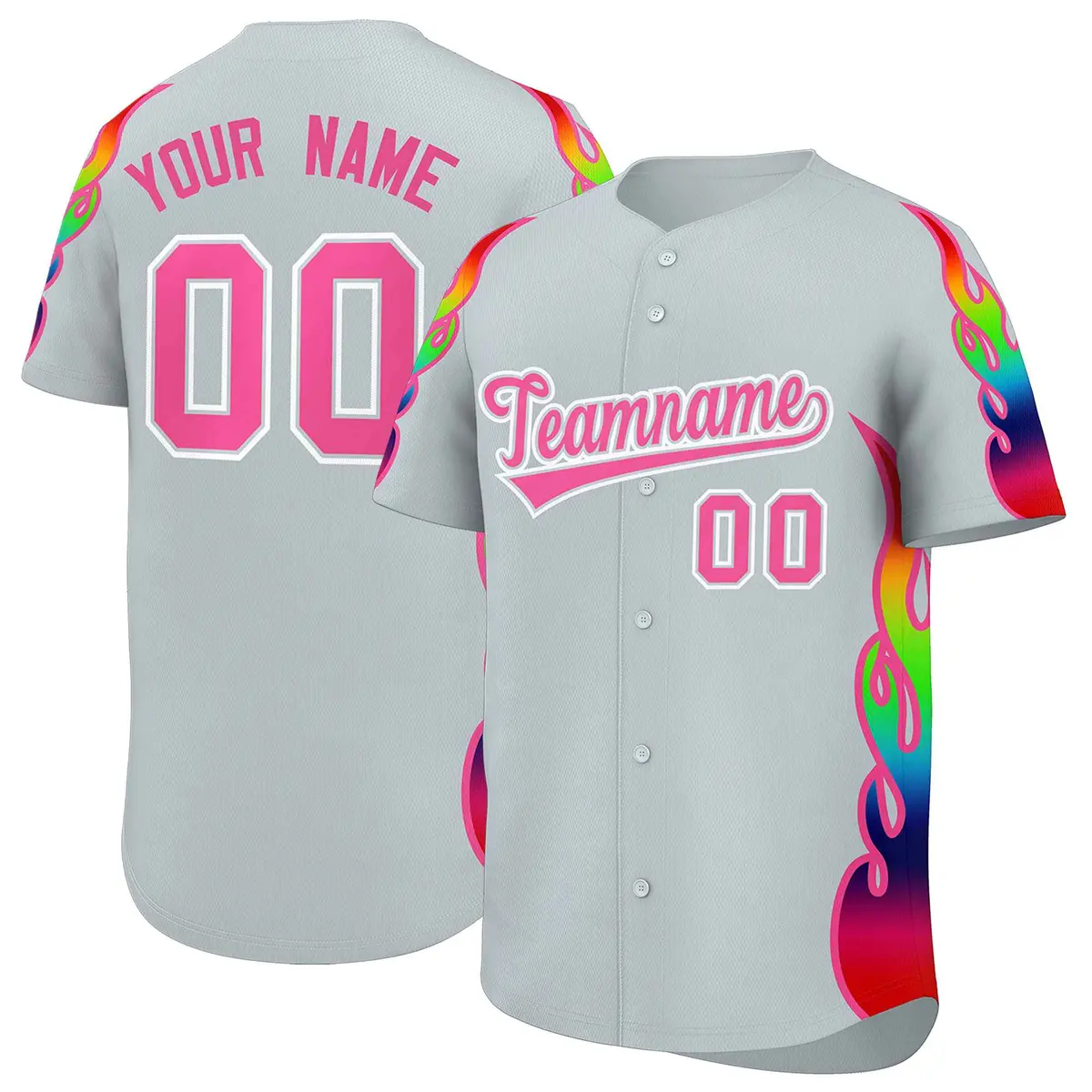 Silver Graffiti Multicolored Flames Print Baseball Jersey