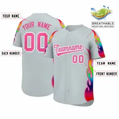 Silver Graffiti Multicolored Flames Print Baseball Jersey 2