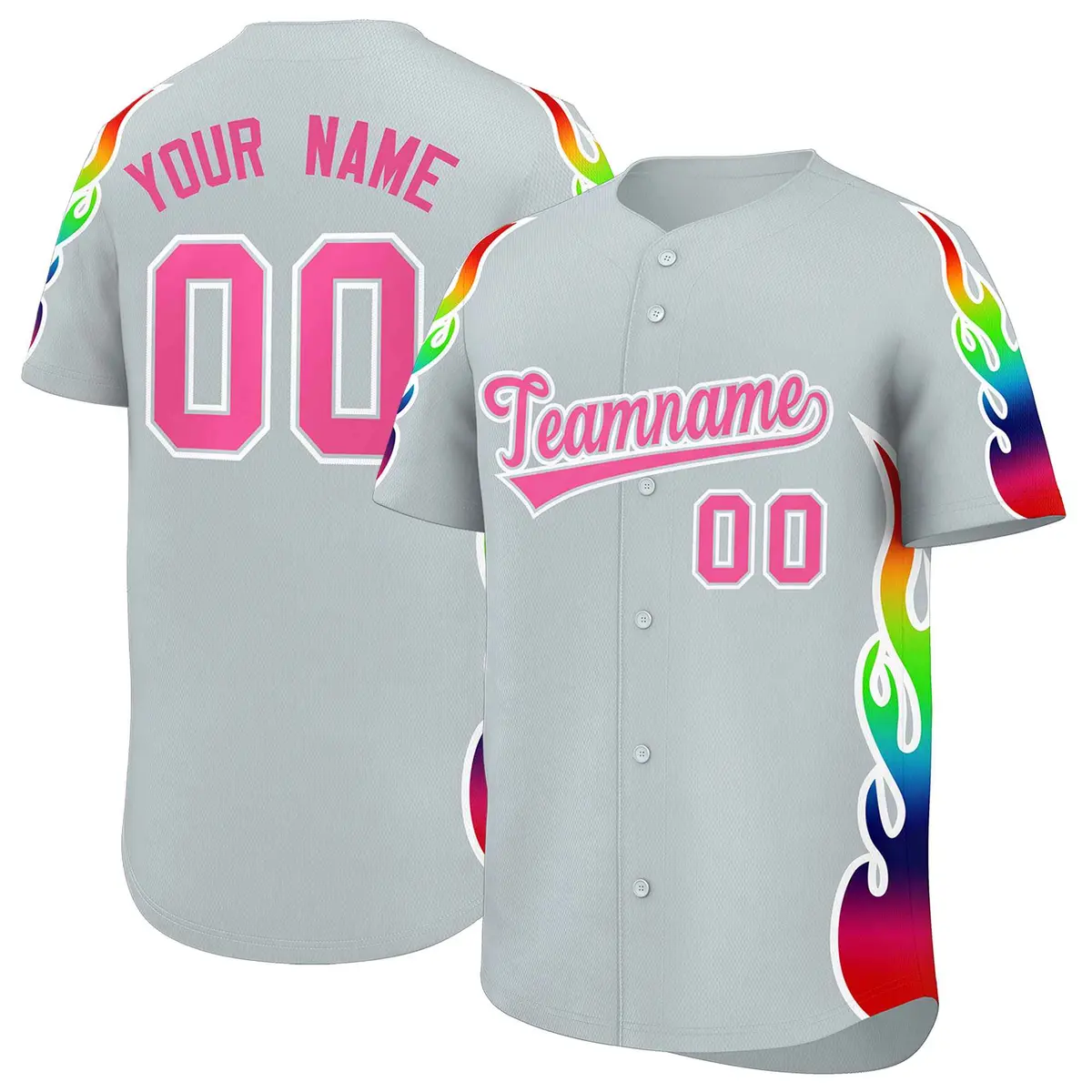 Silver Graffiti Multicolored Flames Print Baseball Jersey