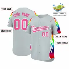 Silver Graffiti Multicolored Flames Print Baseball Jersey 2