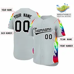 Silver Graffiti Multicolored Flames Print Baseball Jersey 2