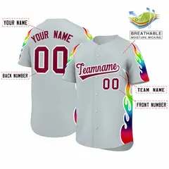 Silver Graffiti Multicolored Flames Print Baseball Jersey 2