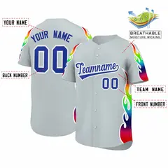 Silver Graffiti Multicolored Flames Print Baseball Jersey 2