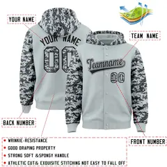 Silver Gray-Black Raglan Camo Varsity Letterman Jacket Hoodie 4