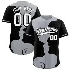 Silver Gray Black Valentine's Day Couple Silhouettes Baseball Jersey