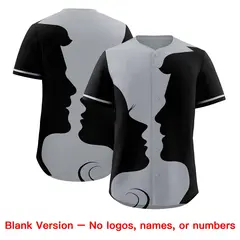 Silver Gray Black Valentine's Day Couple Silhouettes Baseball Jersey 2