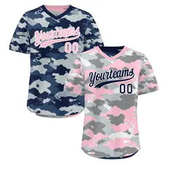 Silver Gray Light Pink Camo Reversible Pullover Baseball Jersey