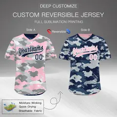 Silver Gray Light Pink Camo Reversible Pullover Baseball Jersey 2