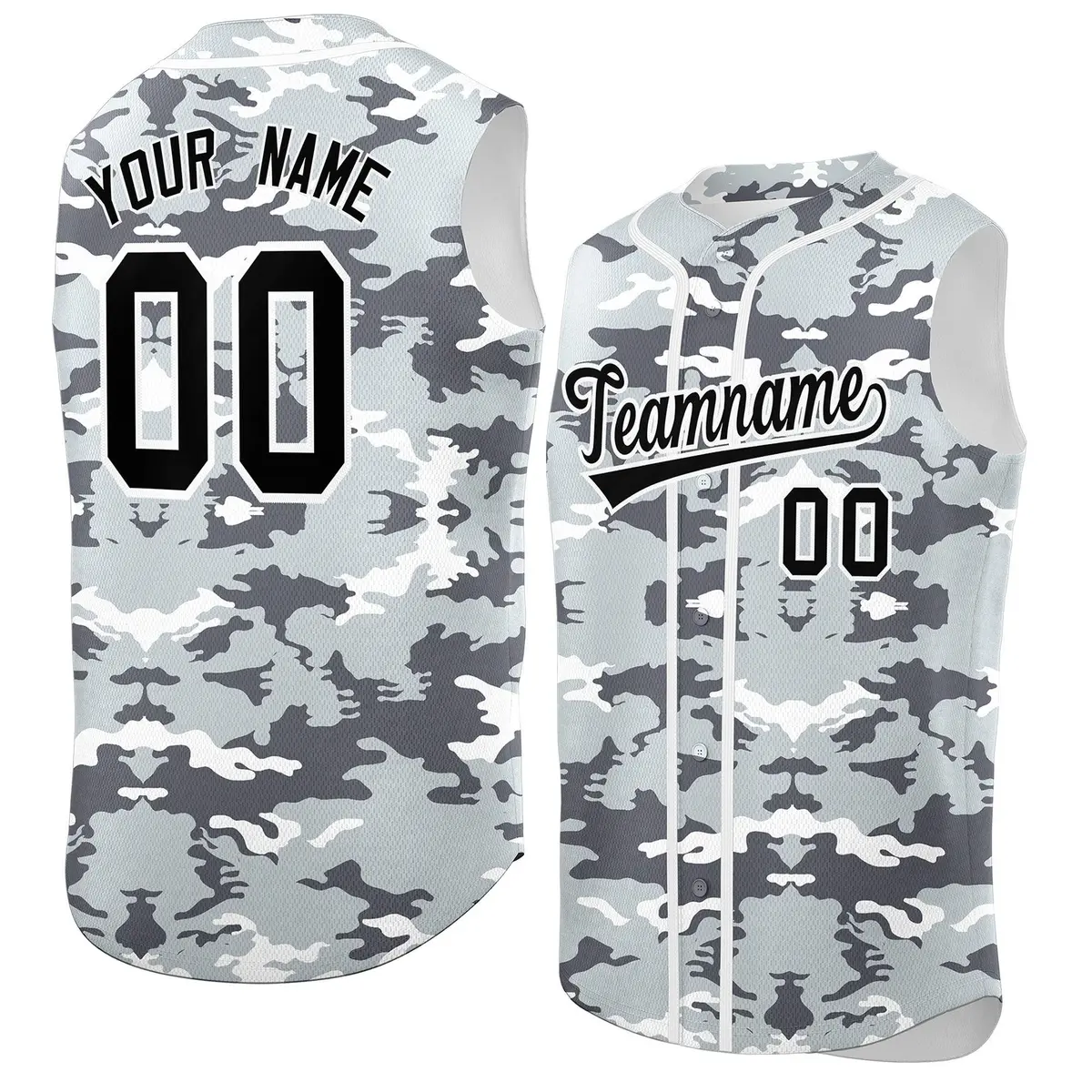 Silver Gray White Camo Sleeveless Baseball Jersey