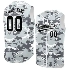Silver Gray White Camo Sleeveless Baseball Jersey