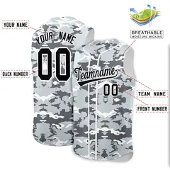 Silver Gray White Camo Sleeveless Baseball Jersey 2