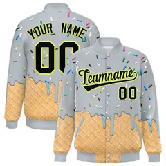 Silver Ice Cream Cone Graffiti Full-Snap Varsity Letterman Jacket