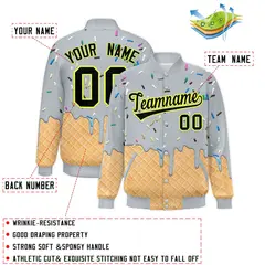 Silver Ice Cream Cone Graffiti Full-Snap Varsity Letterman Jacket 2