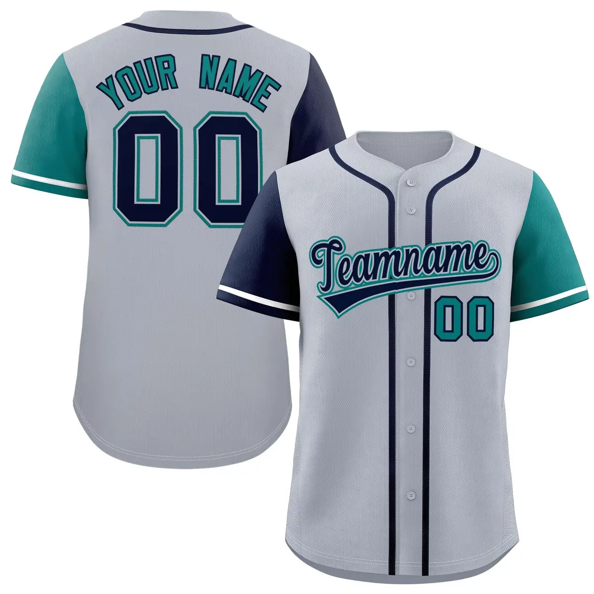Silver Navy and Aqua Raglan Sleeves Baseball Jersey