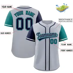 Silver Navy and Aqua Raglan Sleeves Baseball Jersey 2