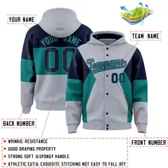 Silver Navy-Aqua Color Block Varsity Letterman Jacket Hoodie 4