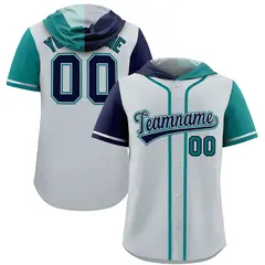 Silver Navy Aqua Split Raglan Baseball Hoodie Jersey 1