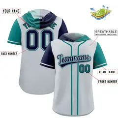 Silver Navy Aqua Split Raglan Baseball Hoodie Jersey 2