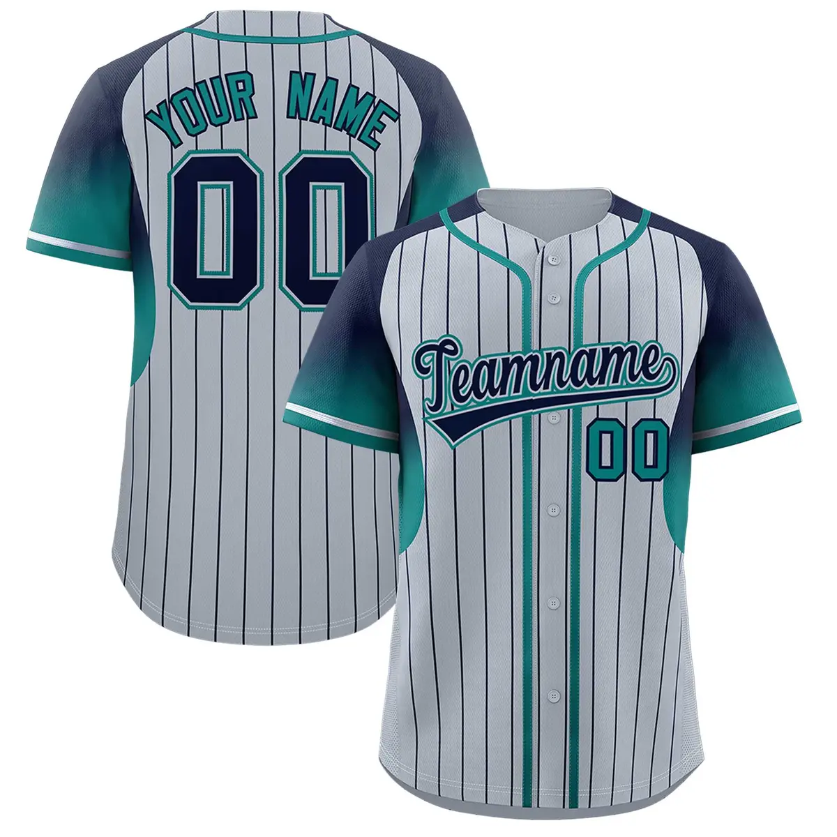 Silver Navy Gradient Stripe Fashion Sleeves Baseball Jersey