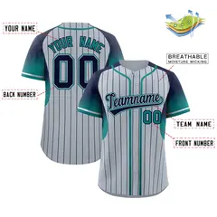 Silver Navy Gradient Stripe Fashion Sleeves Baseball Jersey 2