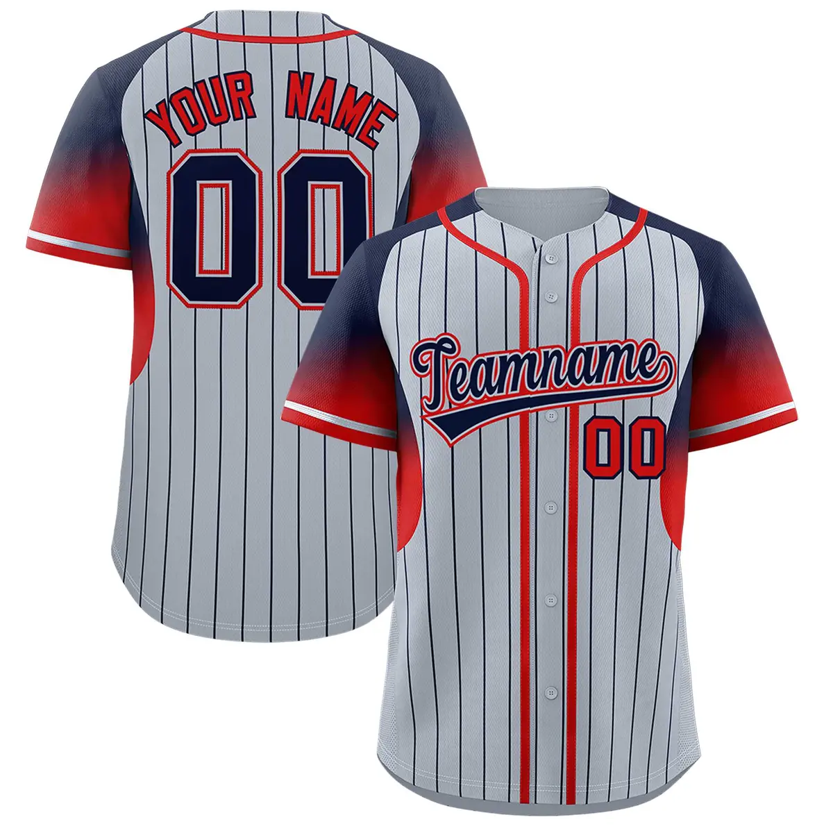 Silver Navy Gradient Stripe Fashion Sleeves Baseball Jersey