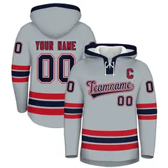 Silver Navy Lace-Up Neck Hockey Hoodie Classic Style 1