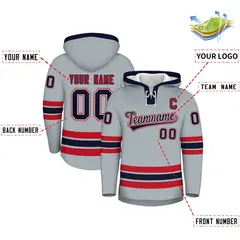 Silver Navy Lace-Up Neck Hockey Hoodie Classic Style 2