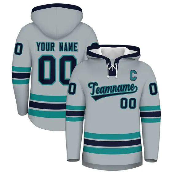 Silver Navy Lace-Up Neck Hockey Hoodie