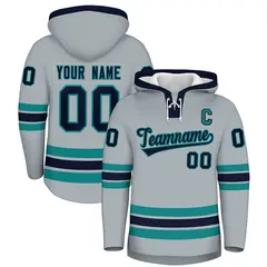 Silver Navy Lace-Up Neck Hockey Hoodie 1