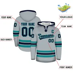 Silver Navy Lace-Up Neck Hockey Hoodie 2