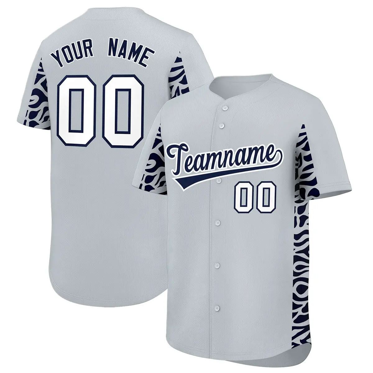 Silver Navy Leopard Graffiti Side Design Baseball Jersey