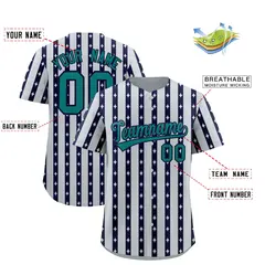 Silver Navy Thick Stripes Star Pattern Baseball Jersey 2
