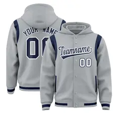 Silver Navy Varsity Letterman Color Block Hoodie Jacket 1