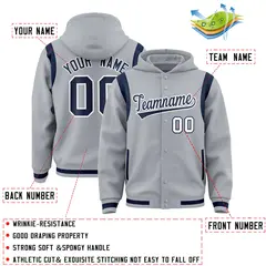 Silver Navy Varsity Letterman Color Block Hoodie Jacket 4