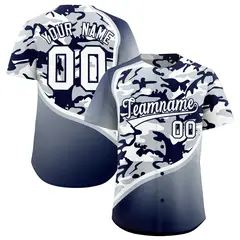 Silver Navy White Camo Gradient Fashion Baseball Jersey 1