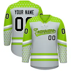 Silver Neon Green White Star Series Lace-Up Neck Hockey Jersey