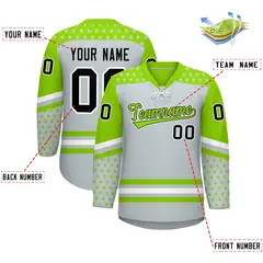 Silver Neon Green White Star Series Lace-Up Neck Hockey Jersey 2