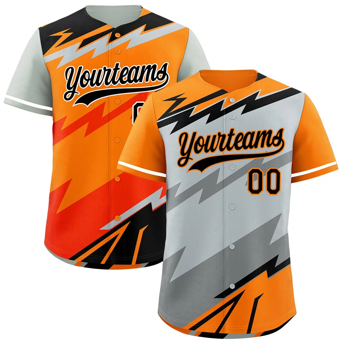 Silver Orange Gray Reversible Baseball Jersey Lightning & Graffiti Pattern
