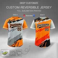 Silver Orange Gray Reversible Baseball Jersey Lightning & Graffiti Pattern 2