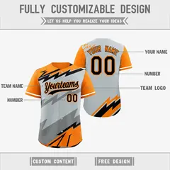 Silver Orange Gray Reversible Baseball Jersey Lightning & Graffiti Pattern 3