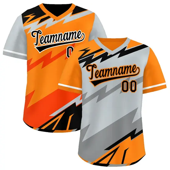 Silver Orange Gray Reversible Baseball Jersey Lightning & Graffiti Pullover V-Neck