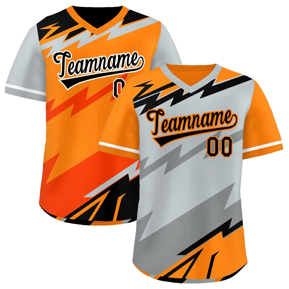 Silver Orange Gray Reversible Baseball Jersey Lightning & Graffiti Pullover V-Neck