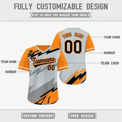 Silver Orange Gray Reversible Baseball Jersey Lightning & Graffiti Pullover V-Neck 3
